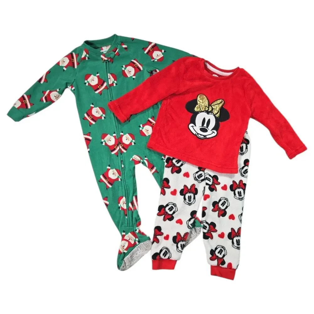 Disney Minnie Mouse Carters Christmas Pajamas Girls Toddler 18-24M Holiday Lot